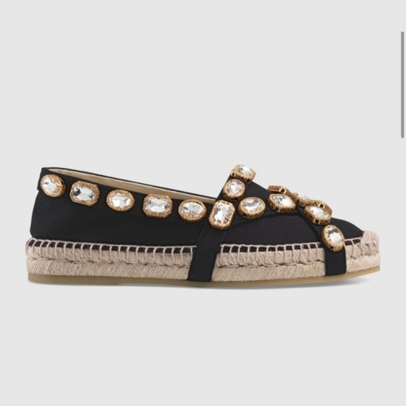 Gucci Canvas Espadrille Flats with Crystals Black EU 37 - Picture 1 of 14